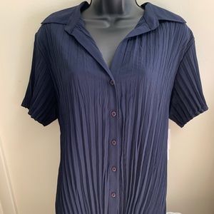 Navy Ruffled Ployester Blouse